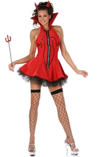RED BLACK SEXY ZIP UP 3PC SHE DEVIL COSTUME